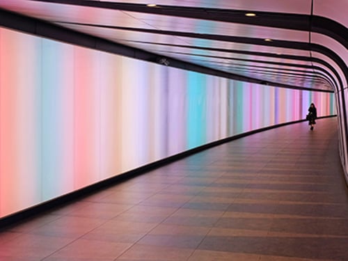 Colorful, illuminated hallway