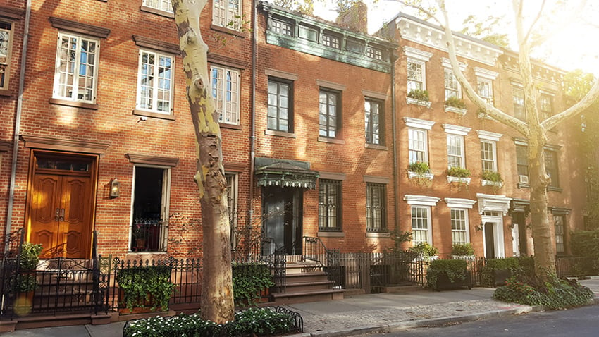 A row of brownstones and townhouses.