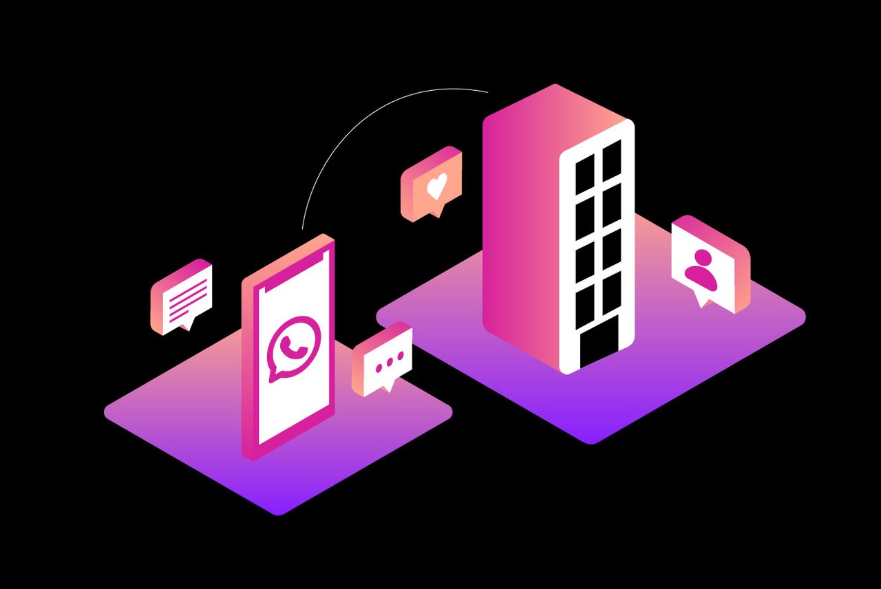 Elevate Customer Experiences with WhatsApp and Vonage APIs Illustration of WhatsApp logo inside smartphone next to a business building